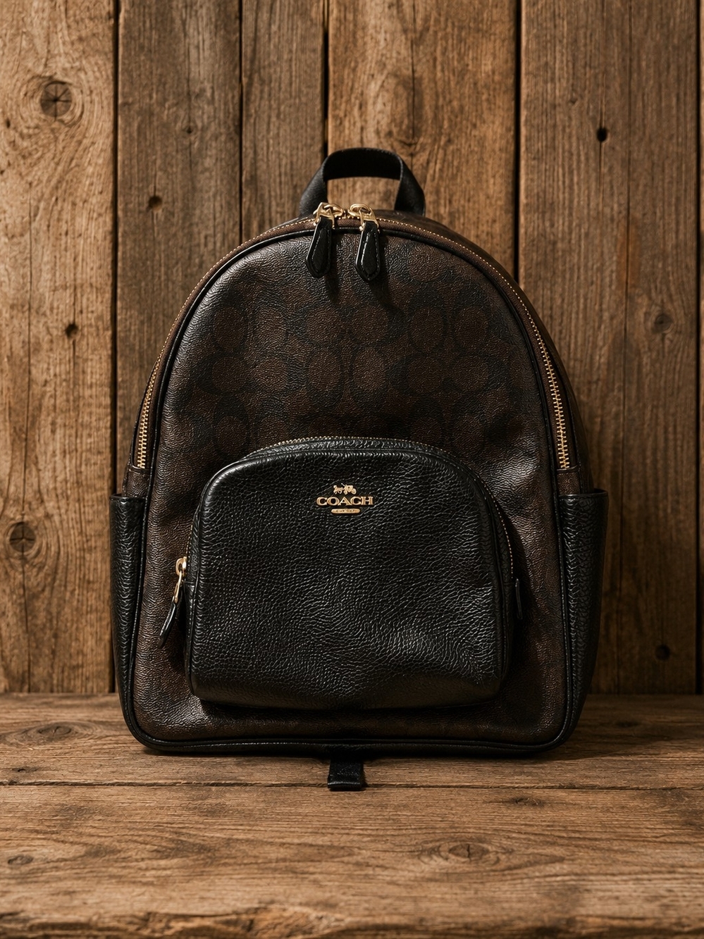 Coach charter backpack in signature canvas, brown and black